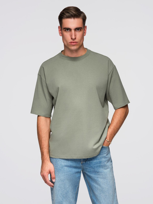 Ombre Clothing Férfi pamut LOOSE FIT kerek nyakú póló - khaki