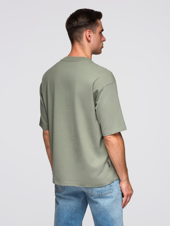 Ombre Clothing Férfi pamut LOOSE FIT kerek nyakú póló - khaki