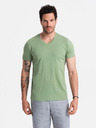Ombre Clothing Klasszikus pamut férfi BASIC V-nyakú póló - zöld V11 OM-TSBS-0145 Ombre Ruházat