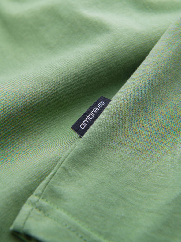 Ombre Clothing Klasszikus pamut férfi BASIC V-nyakú póló - zöld V11 OM-TSBS-0145 Ombre Ruházat