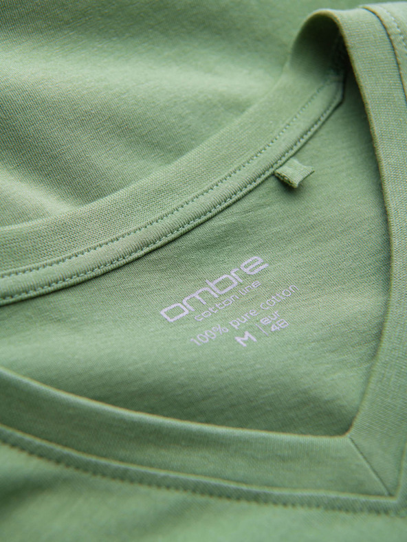 Ombre Clothing Klasszikus pamut férfi BASIC V-nyakú póló - zöld V11 OM-TSBS-0145 Ombre Ruházat