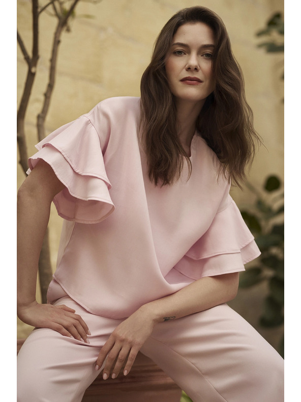 Moodo Rózsaszín volán ujjú blúz Moodo