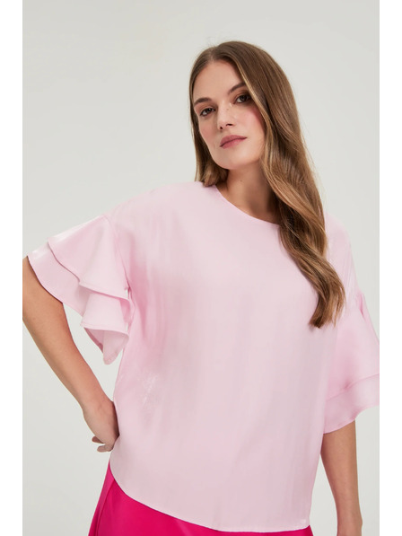 Moodo Rózsaszín volán ujjú blúz Moodo