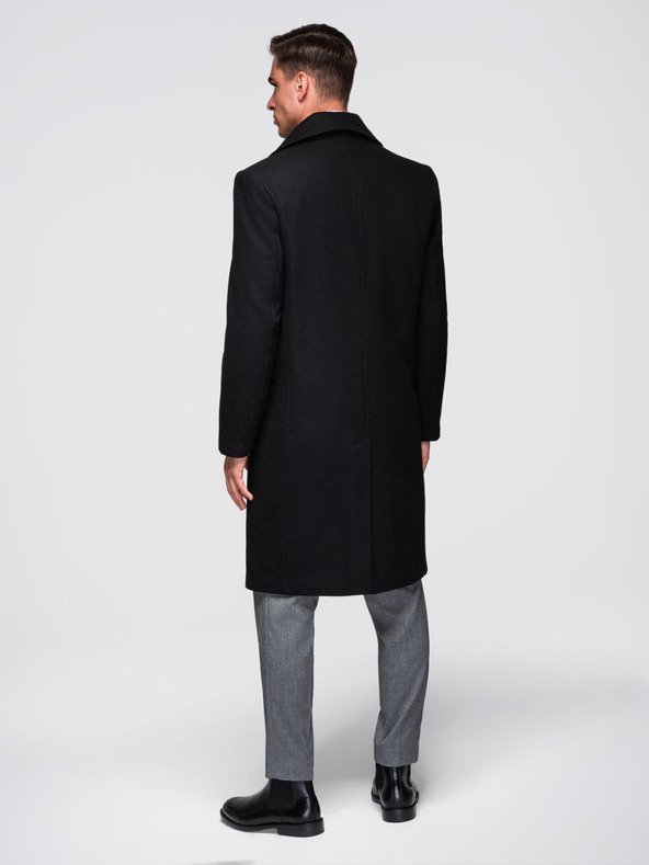 Ombre Clothing Elegáns férfi katonai kétcsatornás gyapjú kabát - fekete V1 OM-COWC-0145 Ombre Clothing