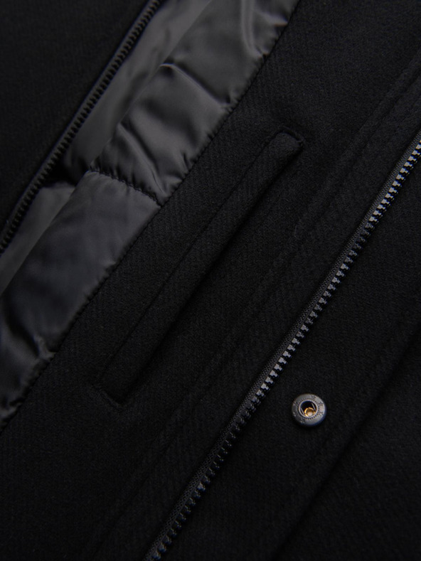 Ombre Clothing Férfi gyapjú parka kabát kapucnival - fekete V1 OM-COWC-0132 Ombre Clothing