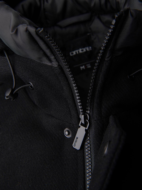 Ombre Clothing Férfi gyapjú parka kabát kapucnival - fekete V1 OM-COWC-0132 Ombre Clothing