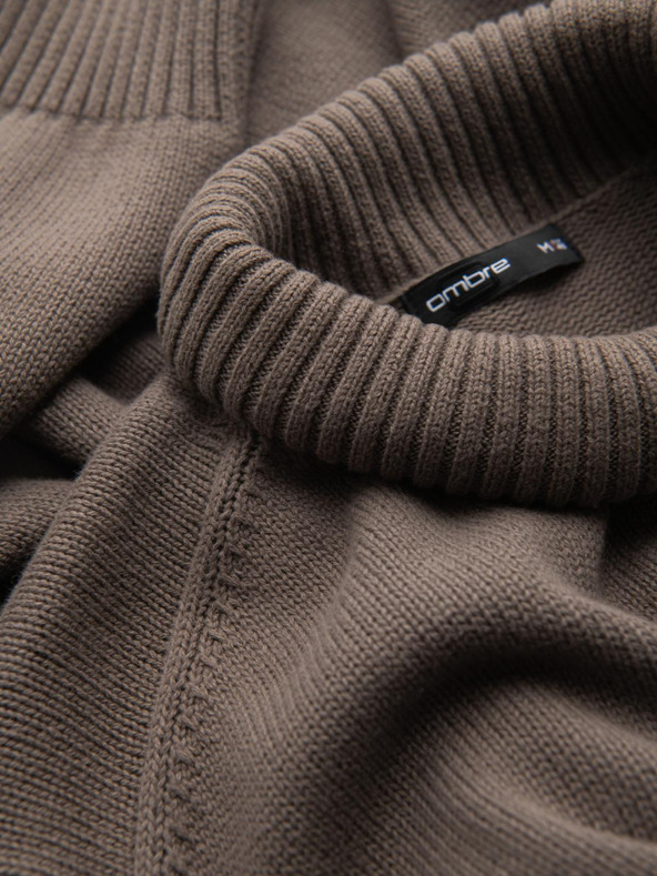 Ombre Clothing Férfi kötött pulóver Golf - szürkebarna V1 OM-SWTN-0163 Ombre Clothing