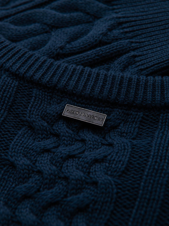 Ombre Clothing Férfi elegáns pulóver érdekes kötésmintával - sötétkék V5 OM-SWSW-0173 Ombre Clothing