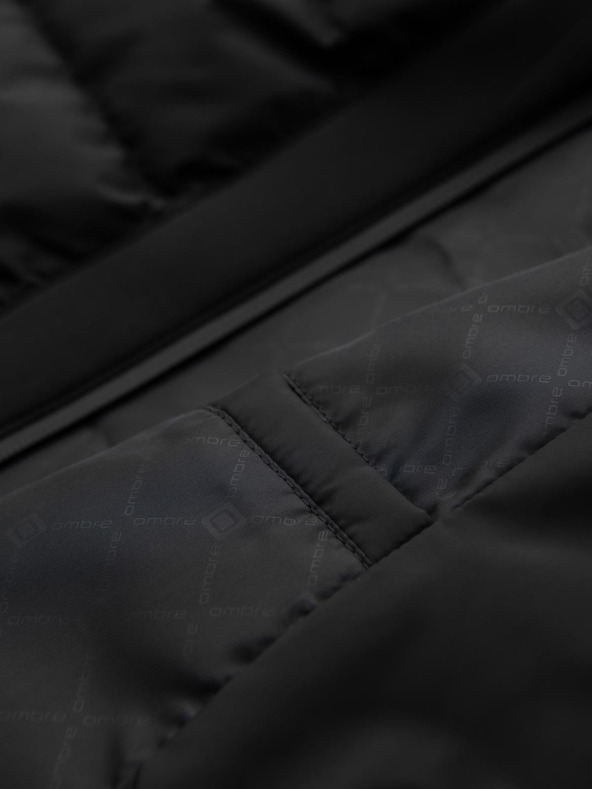 Ombre Clothing Matlózott bomberdzseki kapucnival és kötött ujjakkal - fekete V1 OM-JALP-0298 Ombre Clothing