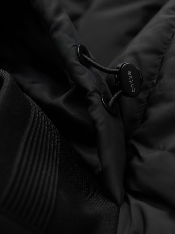 Ombre Clothing Matlózott bomberdzseki kapucnival és kötött ujjakkal - fekete V1 OM-JALP-0298 Ombre Clothing