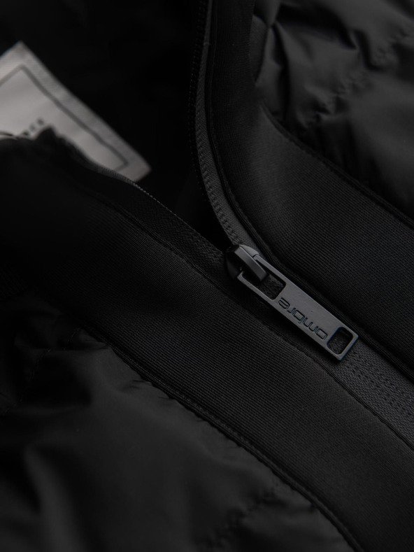 Ombre Clothing Matlózott bomberdzseki kapucnival és kötött ujjakkal - fekete V1 OM-JALP-0298 Ombre Clothing