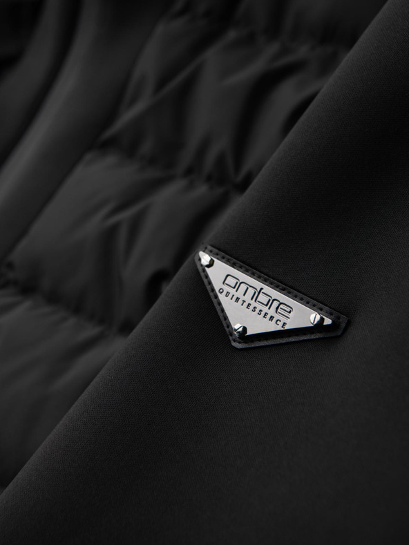 Ombre Clothing Matlózott bomberdzseki kapucnival és kötött ujjakkal - fekete V1 OM-JALP-0298 Ombre Clothing