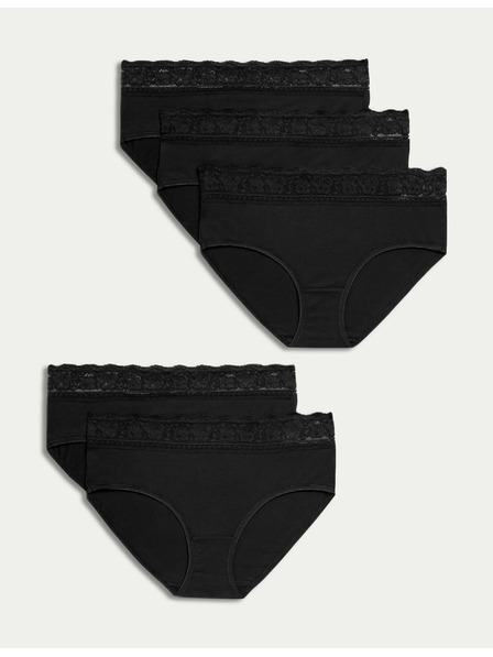 Marks & Spencer Csipkés midi bugyi pamutból és lycrából, 5 csomag Marks & Spencer fekete