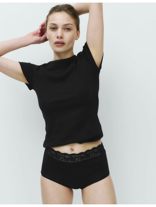 Marks & Spencer Csipkés midi bugyi pamutból és lycrából, 5 csomag Marks & Spencer fekete