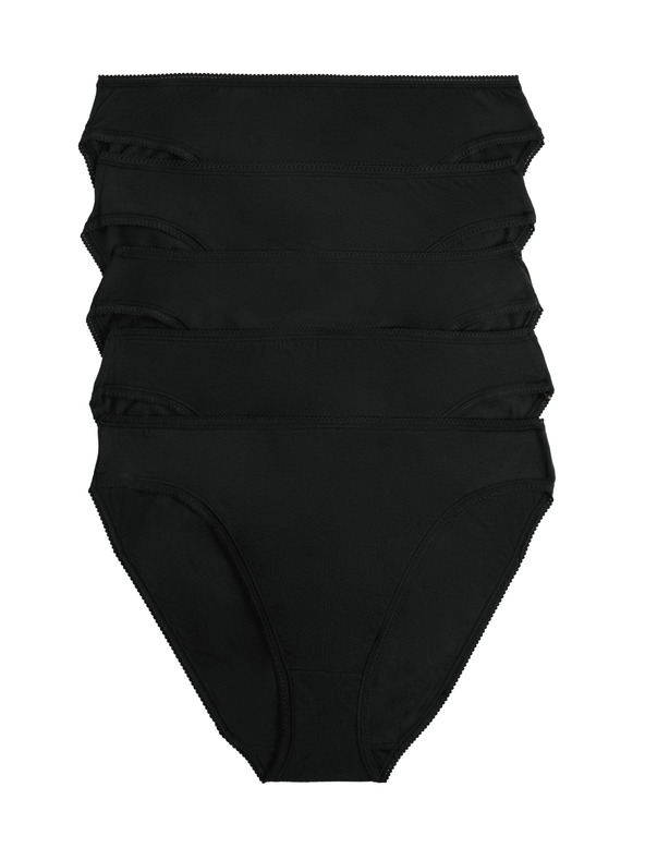 Marks & Spencer Magasan kivágott pamut és lycra® bugyi, 5 db-os kiszerelés Marks & Spencer black