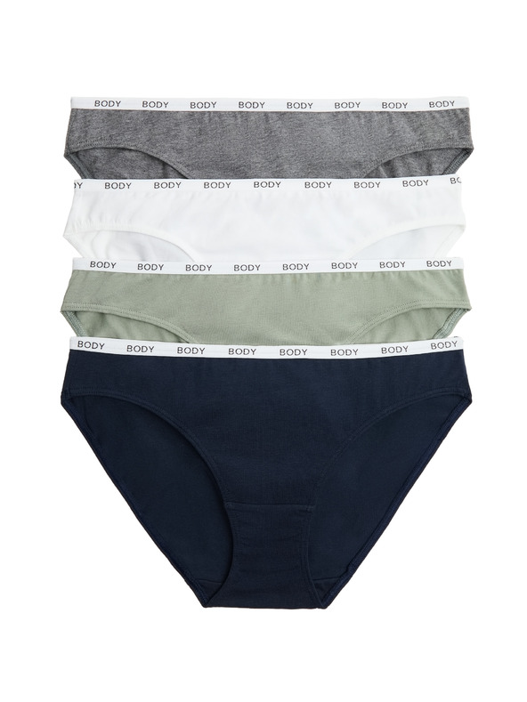 Marks & Spencer Magas pamuttartalmú bikini alsó, 4 db szett Marks & Spencer kék