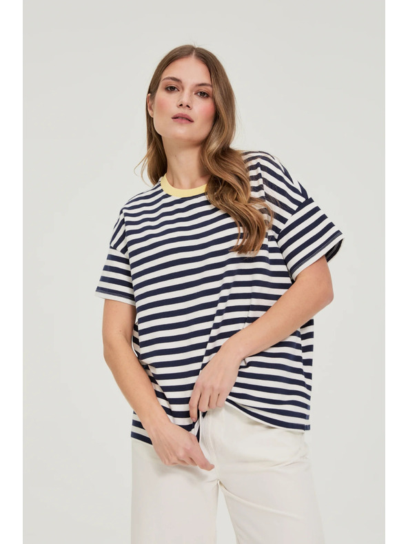 Moodo Oversize csíkos pulóver sötét kék Moodo