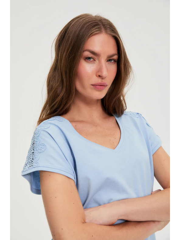 Moodo Csipkés ujjú blúz világoskék Moodo