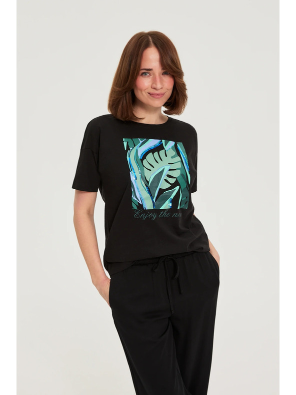 Moodo Nyomott mintás póló fekete Moodo