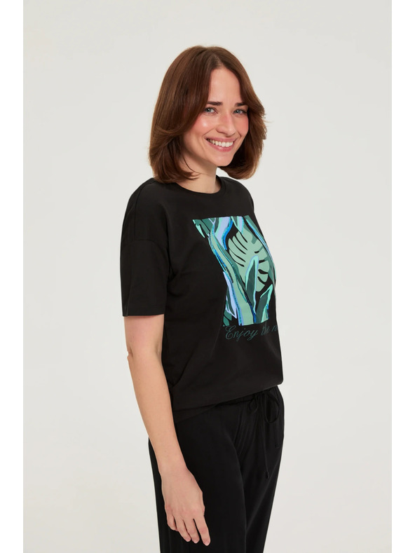 Moodo Nyomott mintás póló fekete Moodo