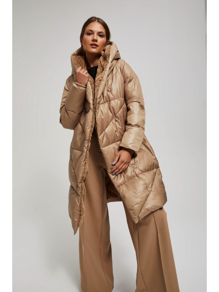 Moodo Hosszú kapucnis kabát sötét bézs Moodo