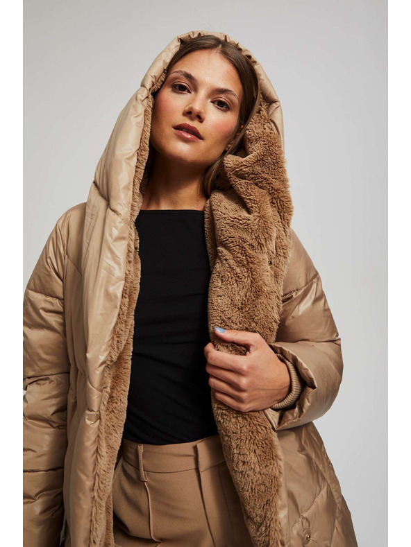 Moodo Hosszú kapucnis kabát sötét bézs Moodo