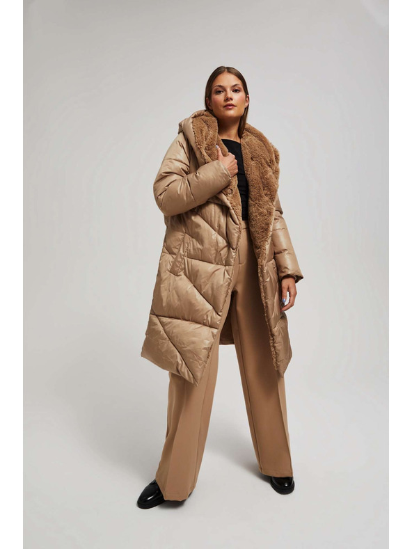 Moodo Hosszú kapucnis kabát sötét bézs Moodo