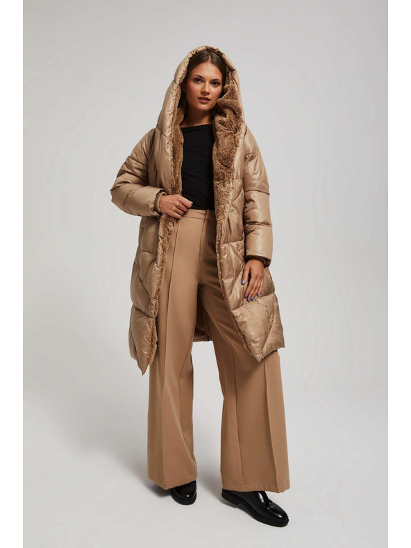 Moodo Hosszú kapucnis kabát sötét bézs Moodo