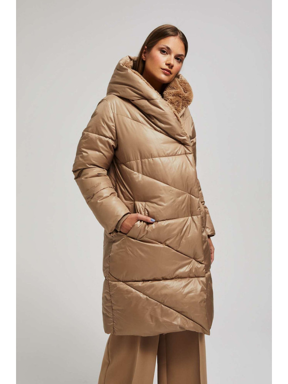 Moodo Hosszú kapucnis kabát sötét bézs Moodo