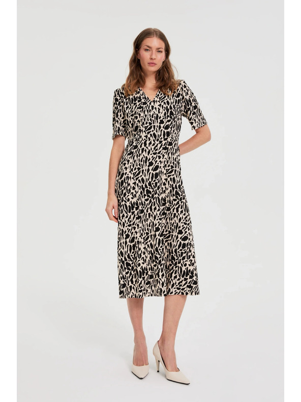 Moodo Mintás midi ruha bézs Moodo