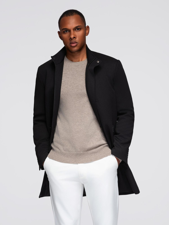 Ombre Clothing Férfi szabott strukturált kabát magas gallérral - fekete V1 OM-COWC-0136 Ombre Clothing