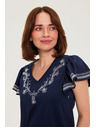 Moodo Pamut blúz nyomattal sötétkék Moodo