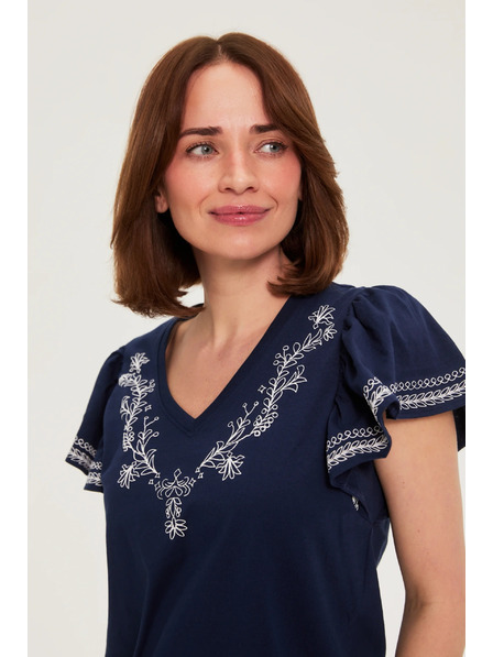 Moodo Pamut blúz nyomattal sötétkék Moodo