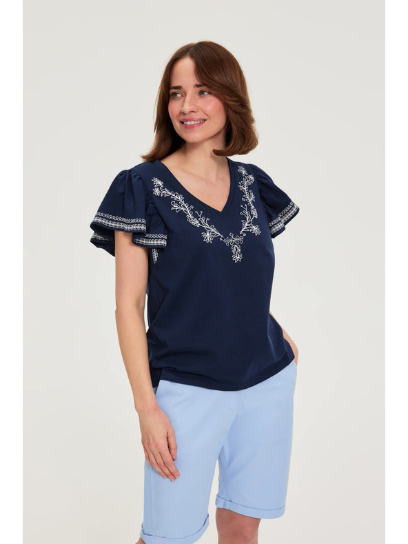 Moodo Pamut blúz nyomattal sötétkék Moodo