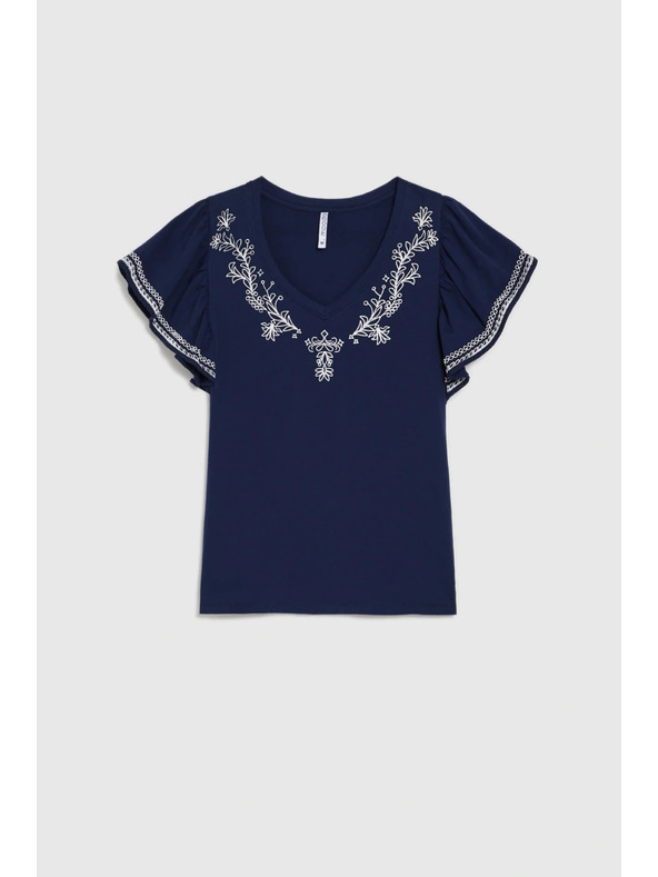 Moodo Pamut blúz nyomattal sötétkék Moodo