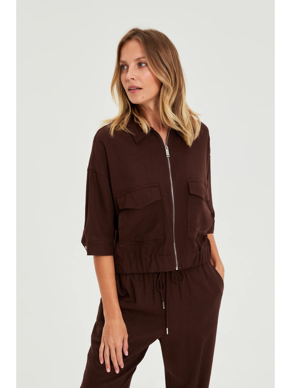 Moodo Kabát lenvászon anyaggal barna Moodo