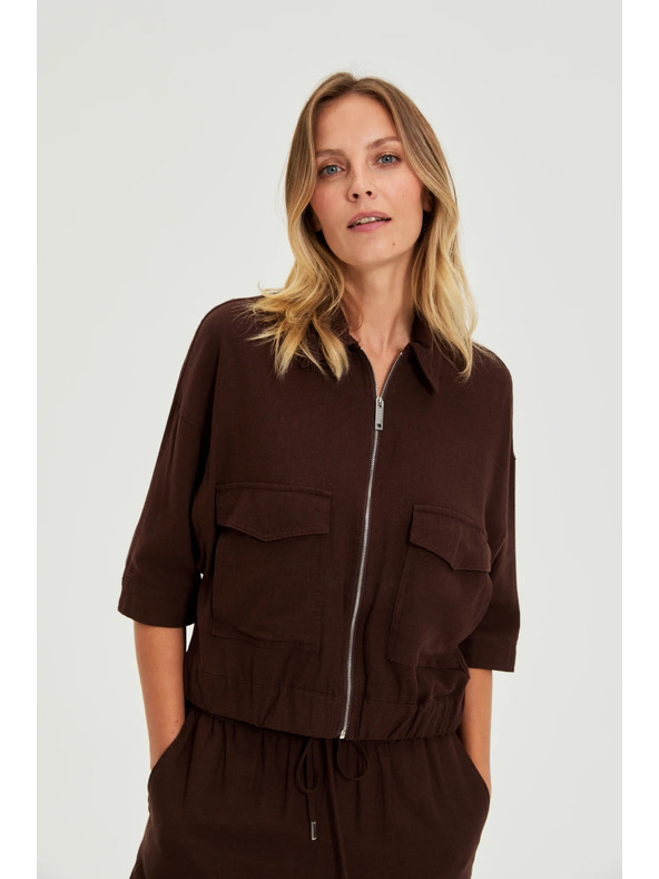 Moodo Kabát lenvászon anyaggal barna Moodo