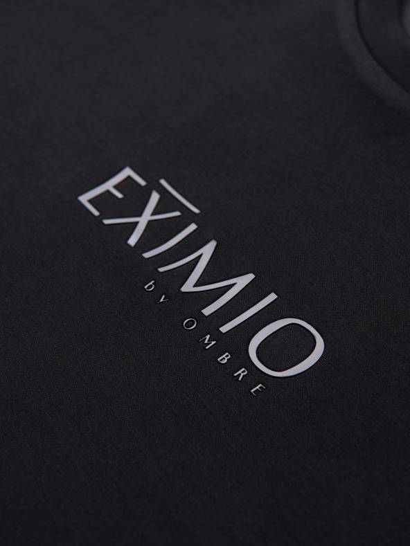 Ombre Clothing Férfi pulóver fényes nyomással a mellkason - fekete V1 OM-SNBC-0199 Ombre Clothing