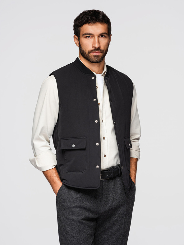 Ombre Clothing Férfi lezser ujjatlan mellény függőleges varrással - fekete V1 OM-JAVJ-0323 Ombre Clothing