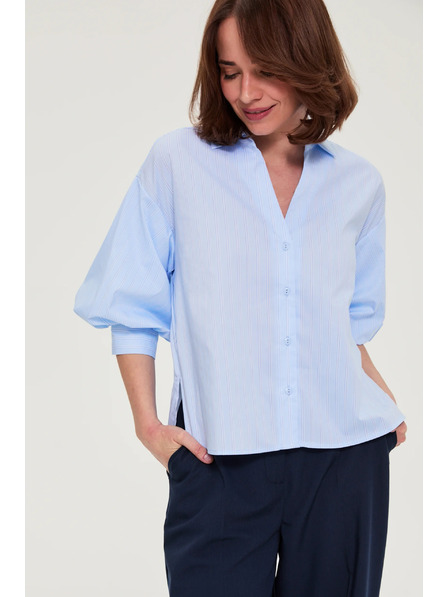 Moodo Csíkos blúz bubif袖 világos kék Moodo
