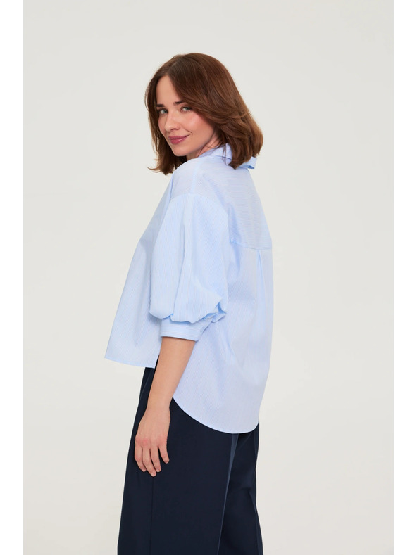 Moodo Csíkos blúz bubif袖 világos kék Moodo