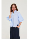Moodo Csíkos blúz bubif袖 világos kék Moodo