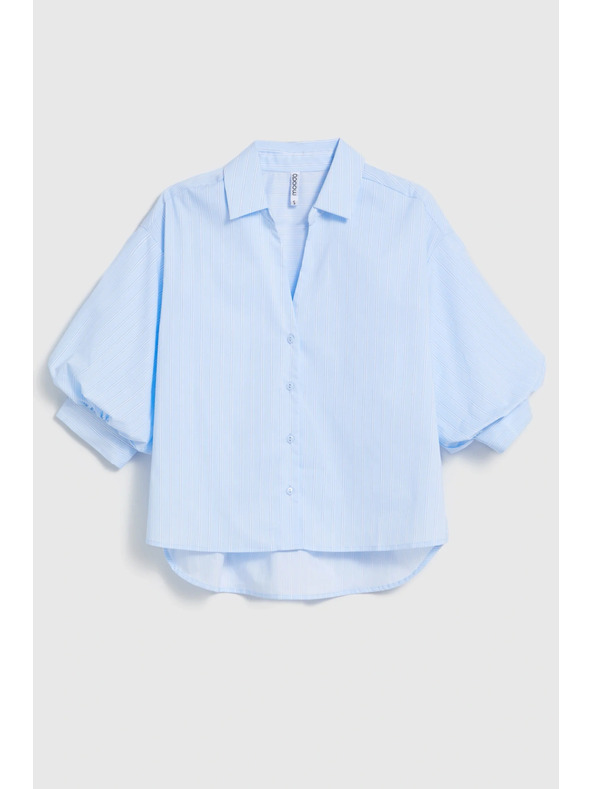 Moodo Csíkos blúz bubif袖 világos kék Moodo