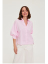 Moodo Csíkos blúz bubif袖 rózsaszín Moodo