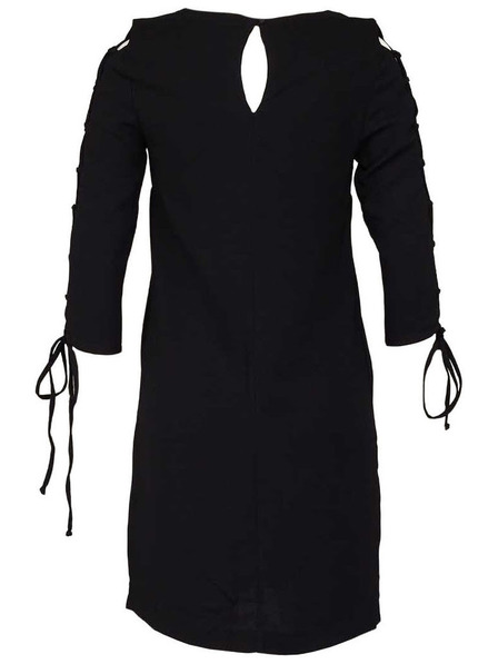 CAMAIEU Fekete ruha ujján fűzött díszítéssel