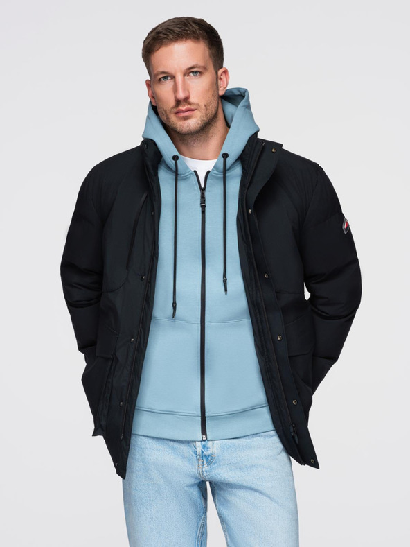 Ombre Clothing Férfi téli dzseki levehető kapucnival vízálló anyagból - fekete V3 OM-JAHP-0306 Ombre Clothing