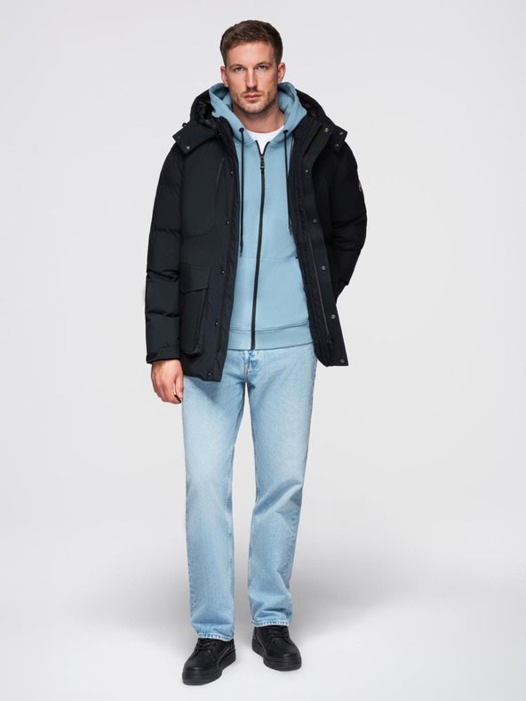 Ombre Clothing Férfi téli dzseki levehető kapucnival vízálló anyagból - fekete V3 OM-JAHP-0306 Ombre Clothing