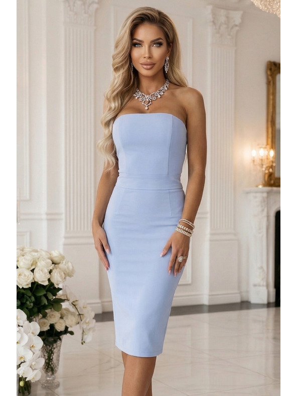 numoco Fűző nélküli midi ruha övvel - világoskék