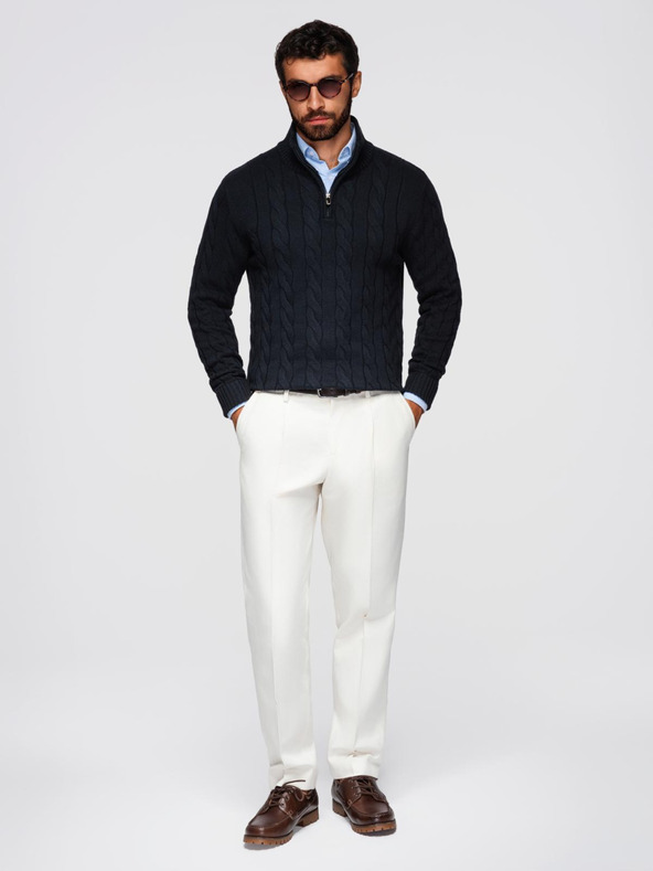 Ombre Clothing Férfi kockás kötött pulóver cipzárral - fekete V2 OM-SWZS-0138 Ombre Clothing