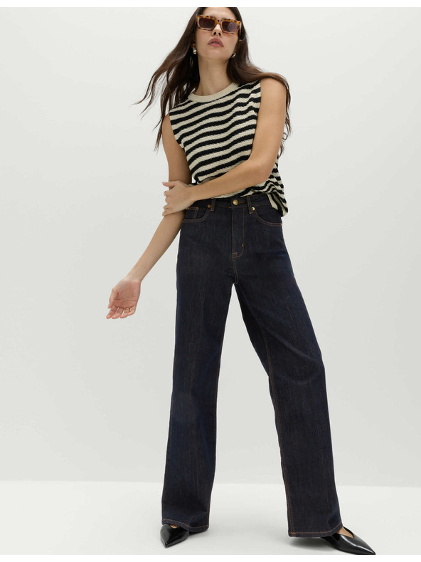 Marks & Spencer Marks & Spencer elegáns farmer széles szárral és magas derékkal, sötétkék